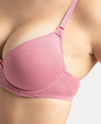 Under-Wired Padded Super Combed Cotton Elastane Stretch Medium Coverage T-Shirt Bra with Detachable Straps - Heather Rose-10