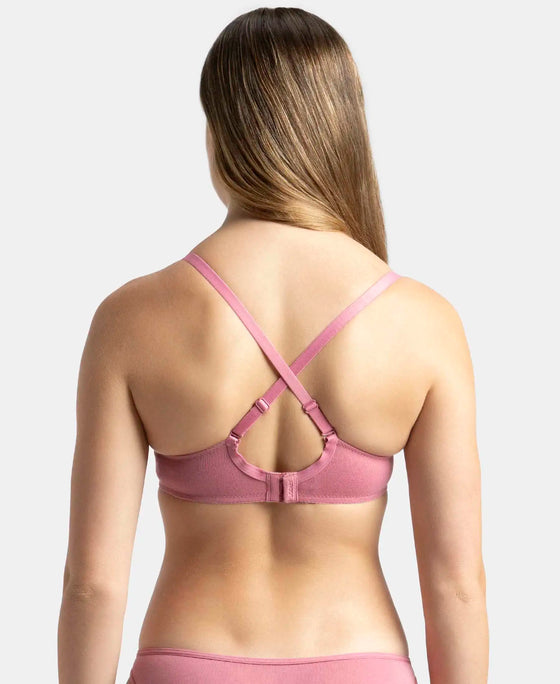 Under-Wired Padded Super Combed Cotton Elastane Stretch Medium Coverage T-Shirt Bra with Detachable Straps - Heather Rose-6