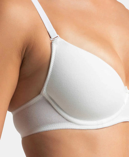 Under-Wired Padded Super Combed Cotton Elastane Stretch Medium Coverage T-Shirt Bra with Detachable Straps - White-10