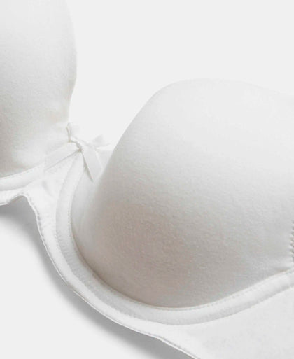 Under-Wired Padded Super Combed Cotton Elastane Stretch Medium Coverage T-Shirt Bra with Detachable Straps - White-11