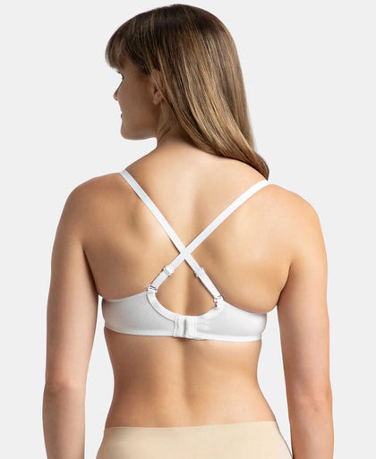 Under-Wired Padded Super Combed Cotton Elastane Stretch Medium Coverage T-Shirt Bra with Detachable Straps - White-6