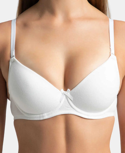 Under-Wired Padded Super Combed Cotton Elastane Stretch Medium Coverage T-Shirt Bra with Detachable Straps - White-8