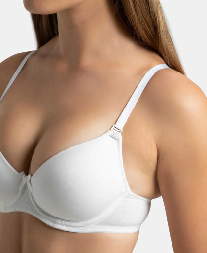 Under-Wired Padded Super Combed Cotton Elastane Stretch Medium Coverage T-Shirt Bra with Detachable Straps - White-9