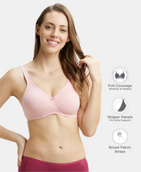 Wirefree Non Padded Plus Size Super Combed Cotton Elastane Stretch Full Coverage Everyday Bra with Contoured Shaper Panel and Adjustable Straps - Candy Pink