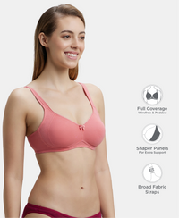 Wirefree Non Padded Plus Size Super Combed Cotton Elastane Stretch Full Coverage Everyday Bra with Contoured Shaper Panel and Adjustable Straps - Blush Pink