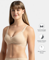 Wirefree Non Padded Plus Size Super Combed Cotton Elastane Stretch Full Coverage Everyday Bra with Contoured Shaper Panel and Adjustable Straps - Skin