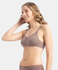 Wirefree Non Padded Super Combed Cotton Elastane Stretch Full Coverage Everyday Bra with Contoured Shaper Panel and Adjustable Straps - Deep Taupe