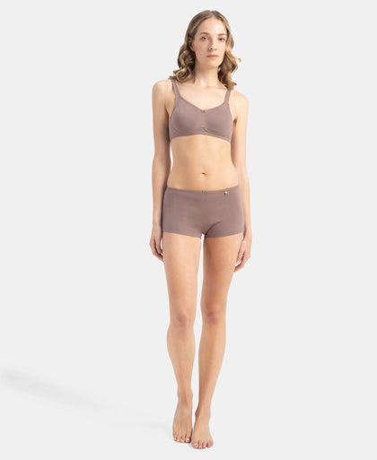 Wirefree Non Padded Plus Size Super Combed Cotton Elastane Stretch Full Coverage Everyday Bra with Contoured Shaper Panel and Adjustable Straps - Deep Taupe