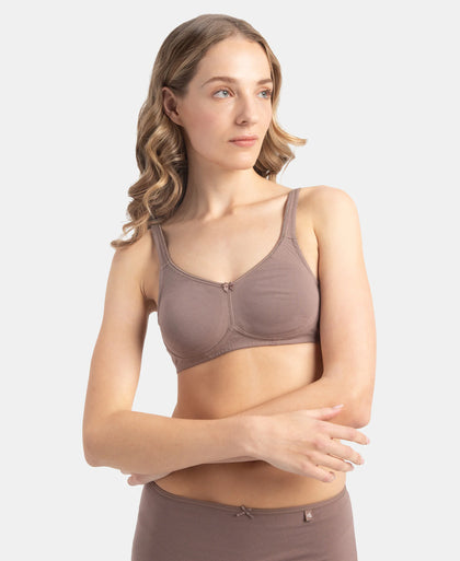 Wirefree Non Padded Plus Size Super Combed Cotton Elastane Stretch Full Coverage Everyday Bra with Contoured Shaper Panel and Adjustable Straps - Deep Taupe