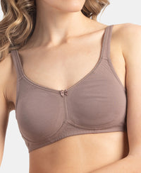 Wirefree Non Padded Super Combed Cotton Elastane Stretch Full Coverage Everyday Bra with Contoured Shaper Panel and Adjustable Straps - Deep Taupe