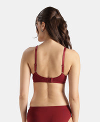 Wirefree Non Padded Super Combed Cotton Elastane Stretch Full Coverage Everyday Bra with Contoured Shaper Panel and Adjustable Straps - Pomegranate