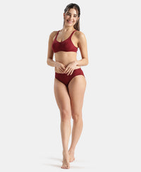Wirefree Non Padded Super Combed Cotton Elastane Stretch Full Coverage Everyday Bra with Contoured Shaper Panel and Adjustable Straps - Pomegranate