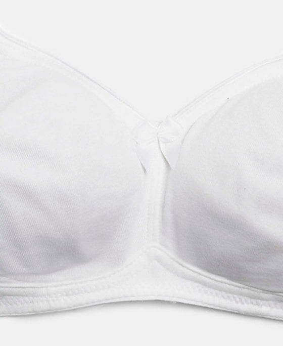 Wirefree Non Padded Super Combed Cotton Elastane Stretch Full Coverage Everyday Bra with Contoured Shaper Panel and Adjustable Straps - White-10