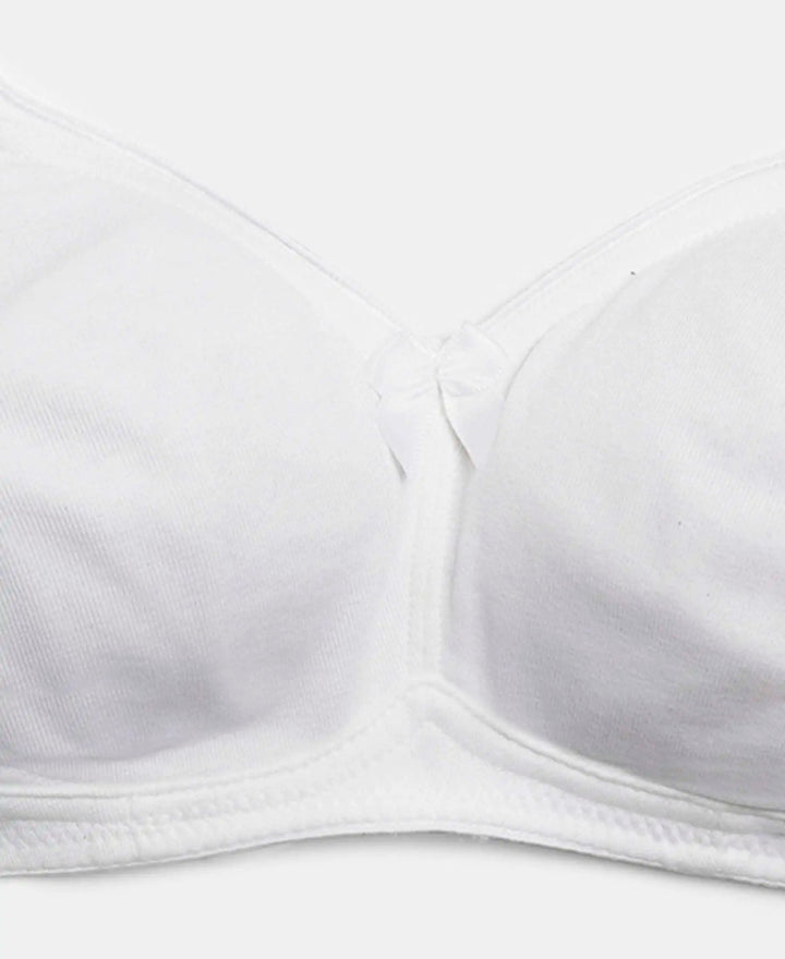 Wirefree Non Padded Super Combed Cotton Elastane Stretch Full Coverage Everyday Bra with Contoured Shaper Panel and Adjustable Straps - White-10