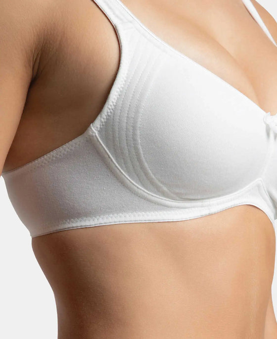 Wirefree Non Padded Super Combed Cotton Elastane Stretch Full Coverage Everyday Bra with Contoured Shaper Panel and Adjustable Straps - White-9