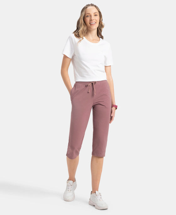 Super Combed Cotton Elastane Stretch Slim Fit Capri with Side Pockets - Burnt Rose