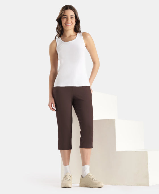 Super Combed Cotton Elastane Stretch Slim Fit Capri with Side Pockets - Coffee
