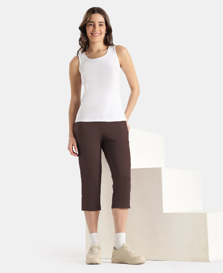 Super Combed Cotton Elastane Stretch Slim Fit Capri with Side Pockets - Coffee