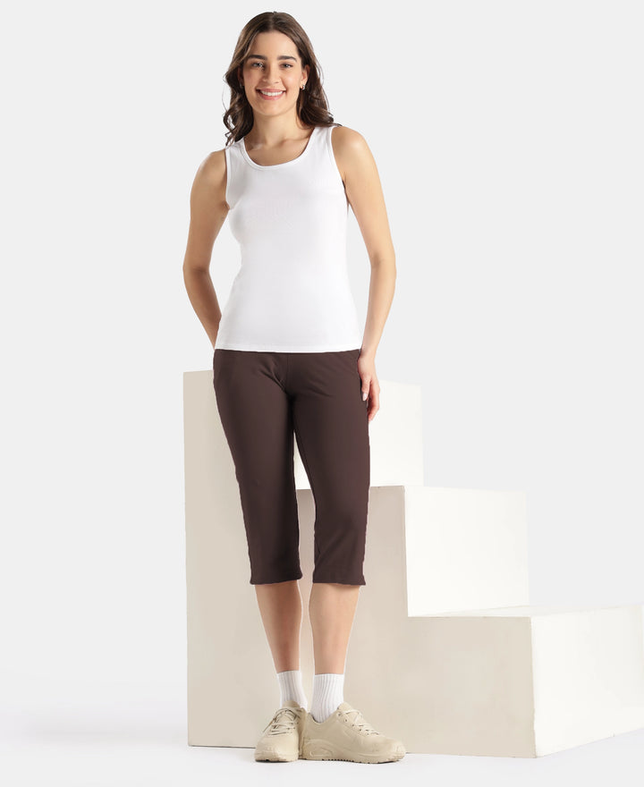 Super Combed Cotton Elastane Stretch Slim Fit Capri with Side Pockets - Coffee