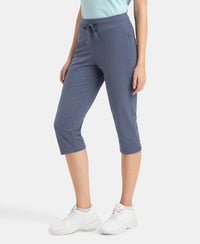 Super Combed Cotton Elastane Stretch Slim Fit Capri with Side Pockets - Mirage Blue