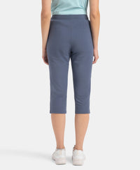 Super Combed Cotton Elastane Stretch Slim Fit Capri with Side Pockets - Mirage Blue