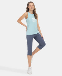 Super Combed Cotton Elastane Stretch Slim Fit Capri with Side Pockets - Mirage Blue