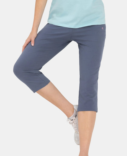 Super Combed Cotton Elastane Stretch Slim Fit Capri with Side Pockets - Mirage Blue