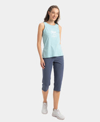 Super Combed Cotton Elastane Stretch Slim Fit Capri with Side Pockets - Mirage Blue