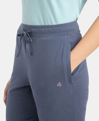 Super Combed Cotton Elastane Stretch Slim Fit Capri with Side Pockets - Mirage Blue