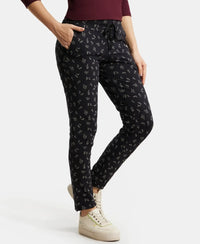 Super Combed Cotton Elastane Stretch Slim Fit Trackpants With Side Pockets - Black Printed