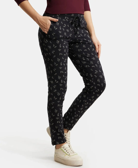 Super Combed Cotton Elastane Stretch Slim Fit Trackpants With Side Pockets - Black Printed