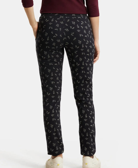 Super Combed Cotton Elastane Stretch Slim Fit Trackpants With Side Pockets - Black Printed
