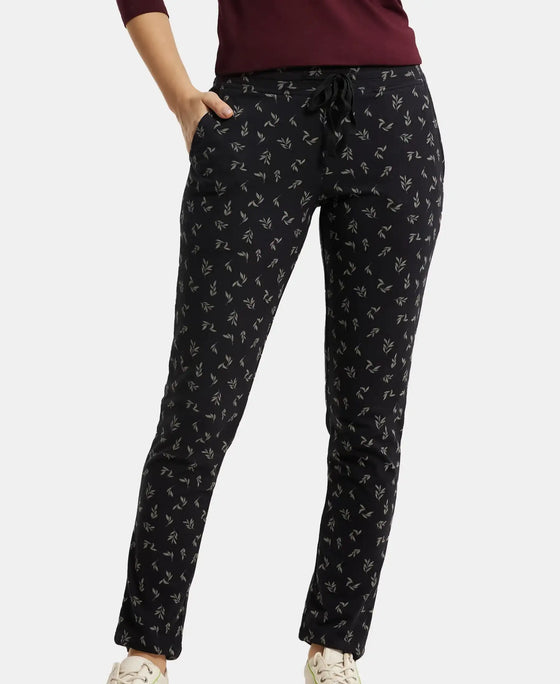 Super Combed Cotton Elastane Stretch Slim Fit Trackpants With Side Pockets - Black Printed