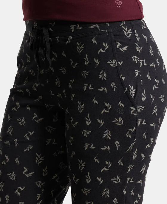 Super Combed Cotton Elastane Stretch Slim Fit Trackpants With Side Pockets - Black Printed