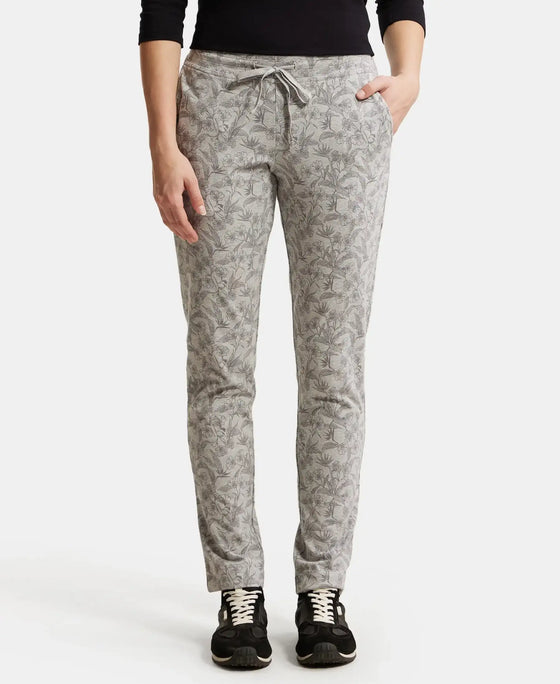 Super Combed Cotton Elastane Stretch Slim Fit Trackpants With Side Pockets - Lt Grey Melange Printed