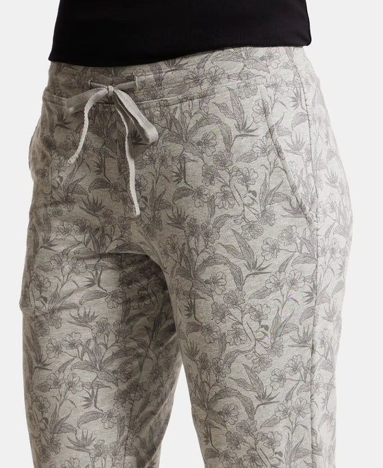 Super Combed Cotton Elastane Stretch Slim Fit Trackpants With Side Pockets - Lt Grey Melange Printed