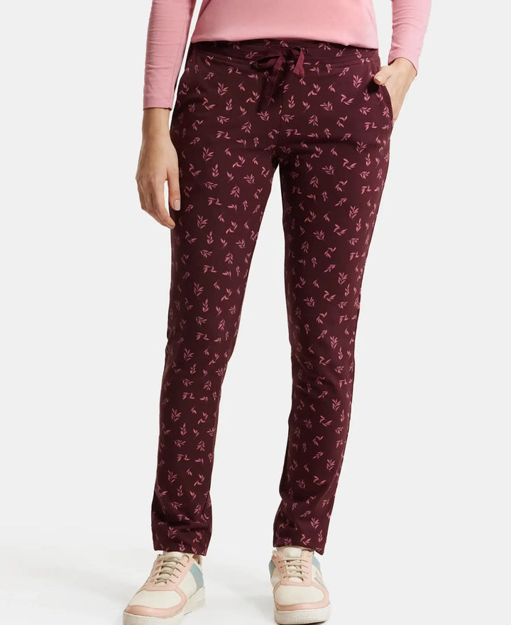 Super Combed Cotton Elastane Stretch Slim Fit Trackpants With Side Pockets - Wine Tasting Printed