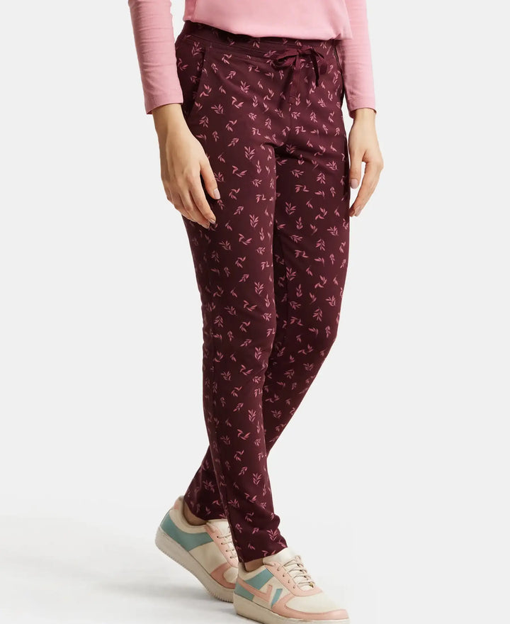 Super Combed Cotton Elastane Stretch Slim Fit Trackpants With Side Pockets - Wine Tasting Printed