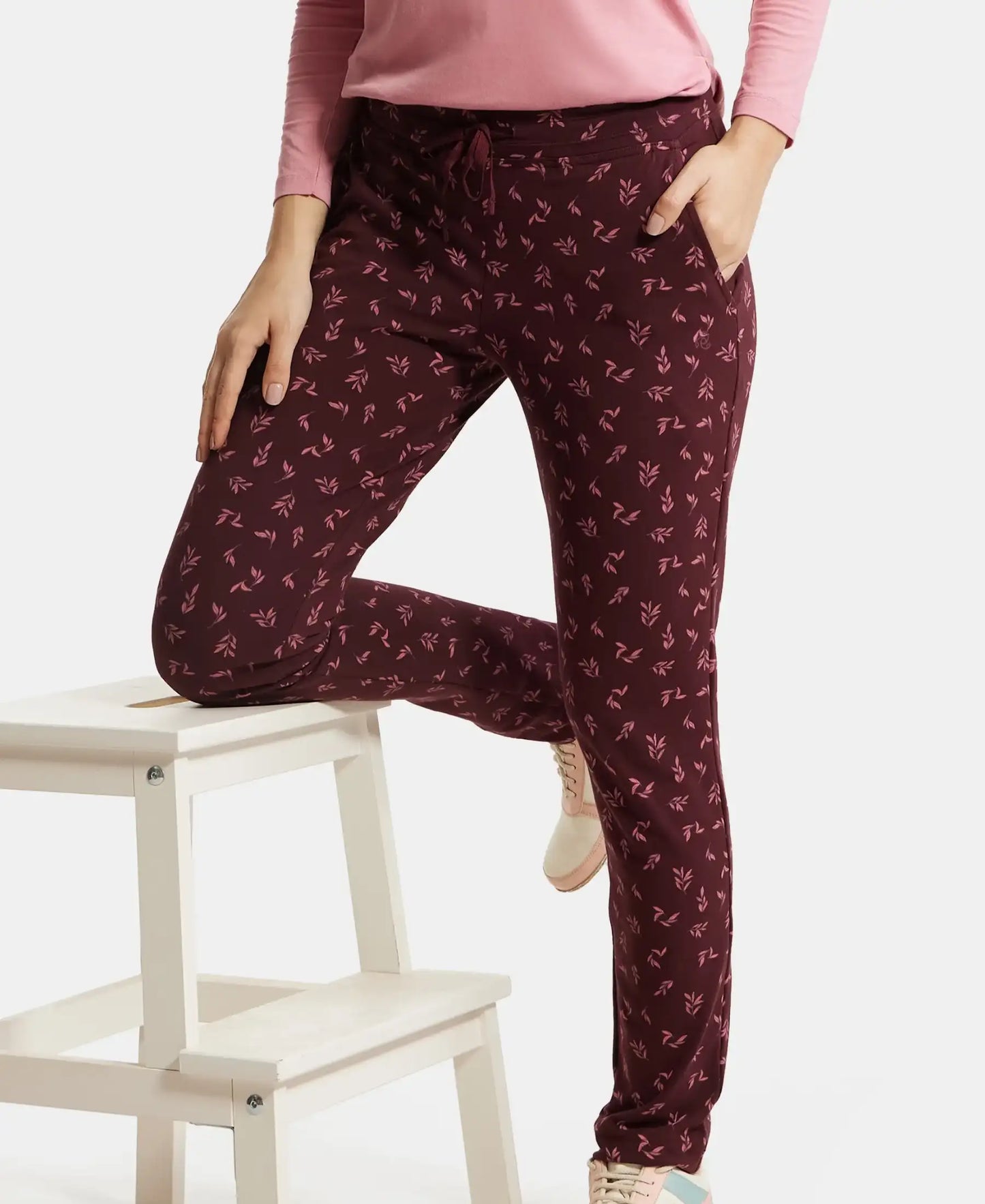 Super Combed Cotton Elastane Stretch Slim Fit Trackpants With Side Pockets - Wine Tasting Printed