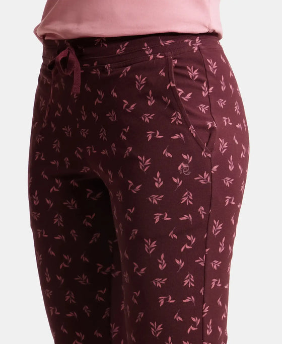 Super Combed Cotton Elastane Stretch Slim Fit Trackpants With Side Pockets - Wine Tasting Printed