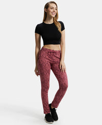 Super Combed Cotton Elastane Stretch Slim Fit Trackpants With Side Pockets - Rosewine Print