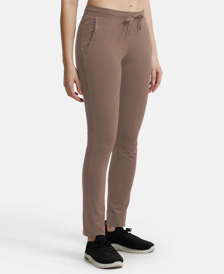 Super Combed Cotton Elastane Stretch Slim Fit Trackpants With Side Pockets - Taupe Grey