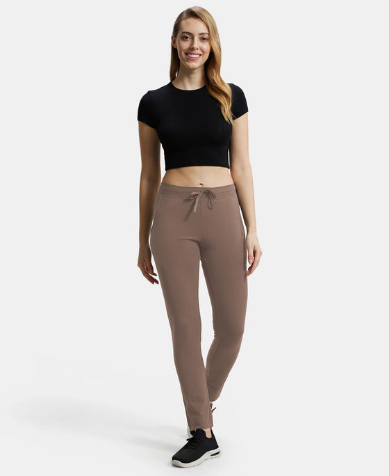 Super Combed Cotton Elastane Stretch Slim Fit Trackpants With Side Pockets - Taupe Grey