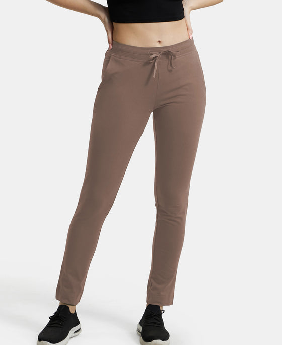 Super Combed Cotton Elastane Stretch Slim Fit Trackpants With Side Pockets - Taupe Grey