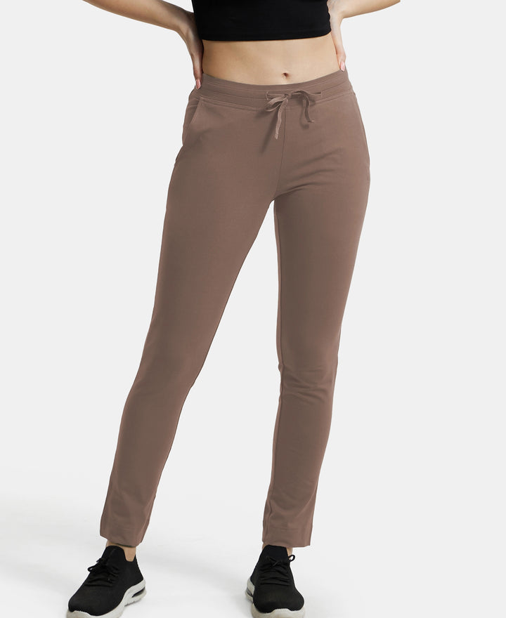 Super Combed Cotton Elastane Stretch Slim Fit Trackpants With Side Pockets - Taupe Grey