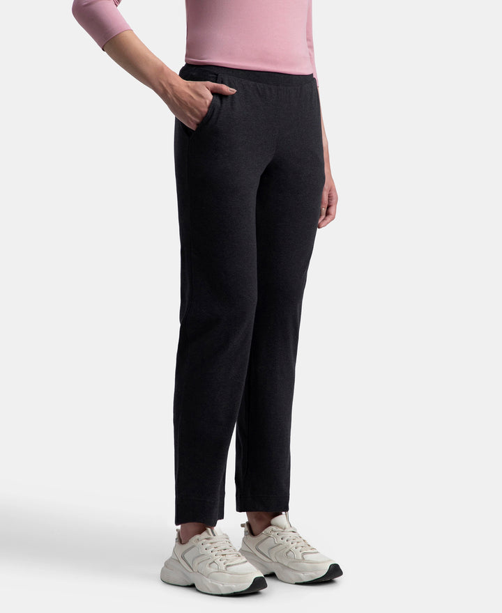 Super Combed Cotton Elastane Stretch Relaxed Fit Trackpants With Side Pockets - Black Melange