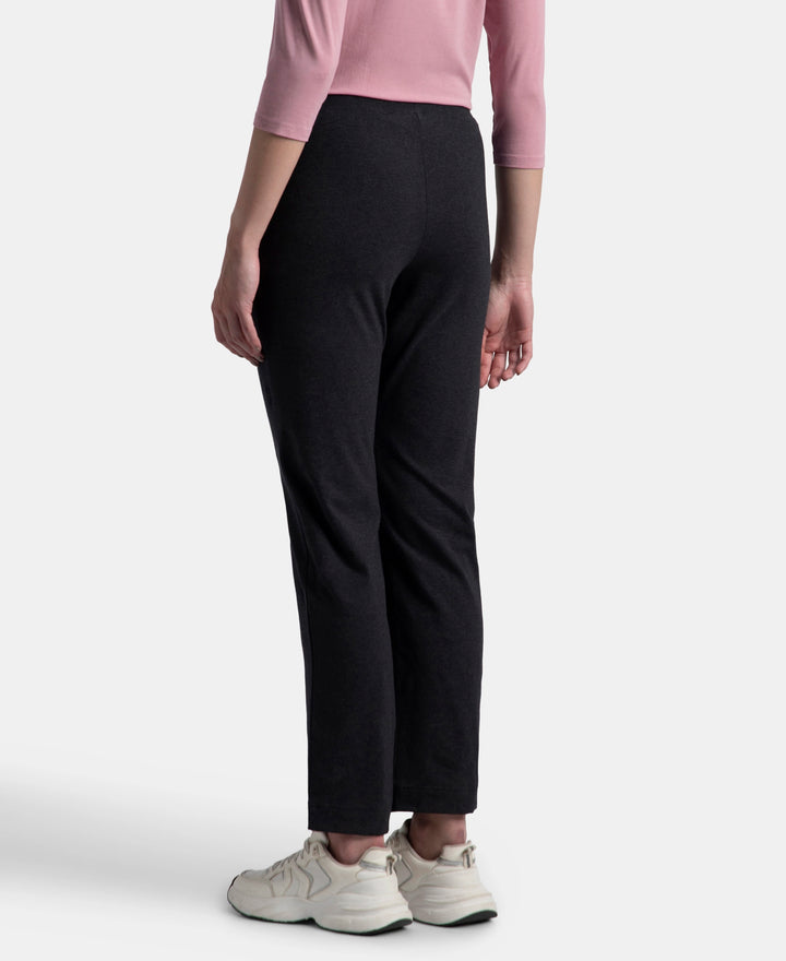 Super Combed Cotton Elastane Stretch Relaxed Fit Trackpants With Side Pockets - Black Melange