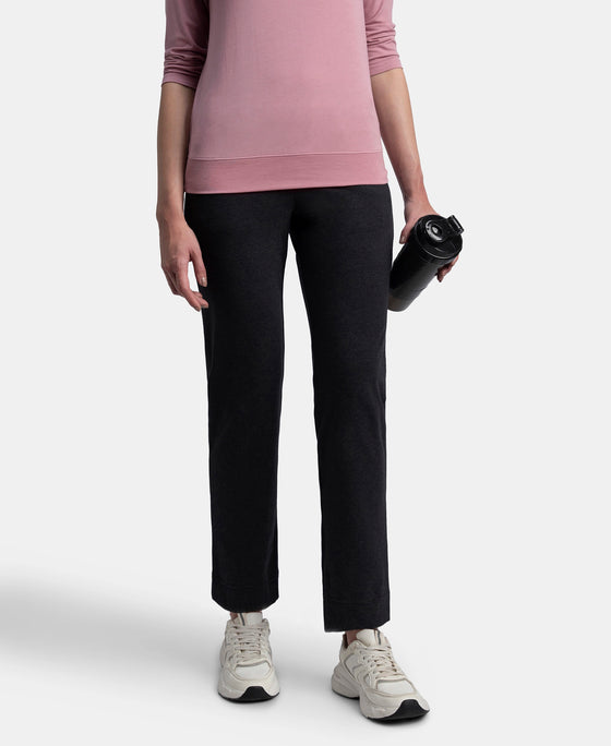 Super Combed Cotton Elastane Stretch Relaxed Fit Trackpants With Side Pockets - Black Melange