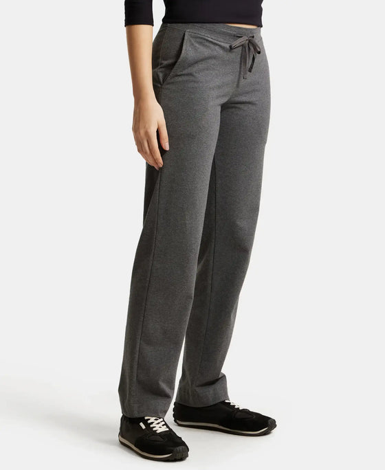 Super Combed Cotton Elastane Stretch Relaxed Fit Trackpants With Side Pockets - Charcoal Melange