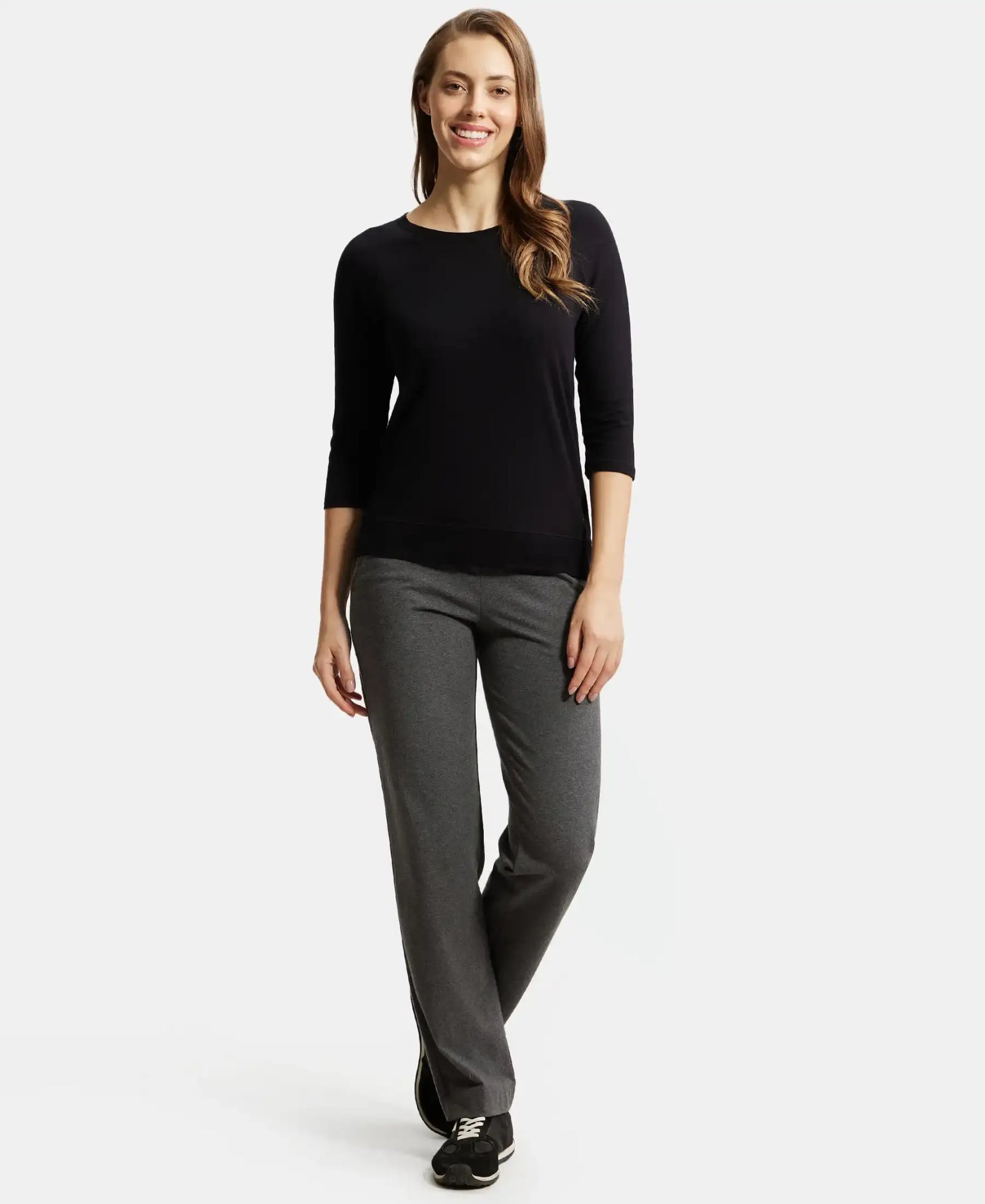 Super Combed Cotton Elastane Stretch Relaxed Fit Trackpants With Side Pockets - Charcoal Melange